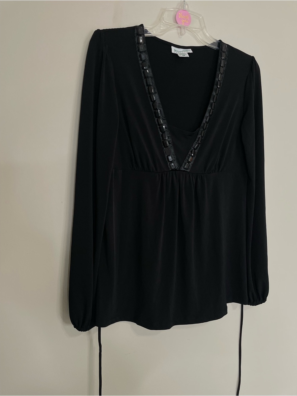 Motherhood Maternity Black V-Neck Embellished Long Sleeve Top Sz Small